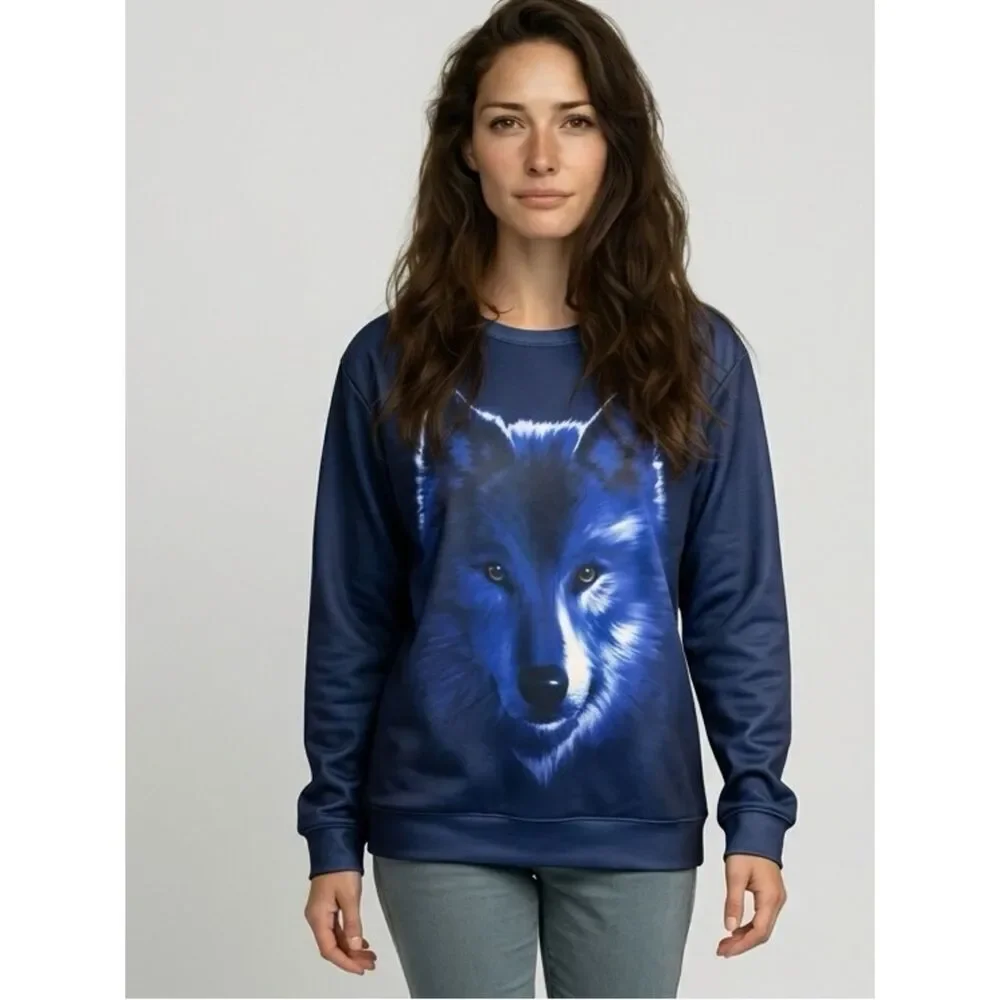 NWT Unisex Blue Graphic Fox Face Sweatshirt- Size 3XL
